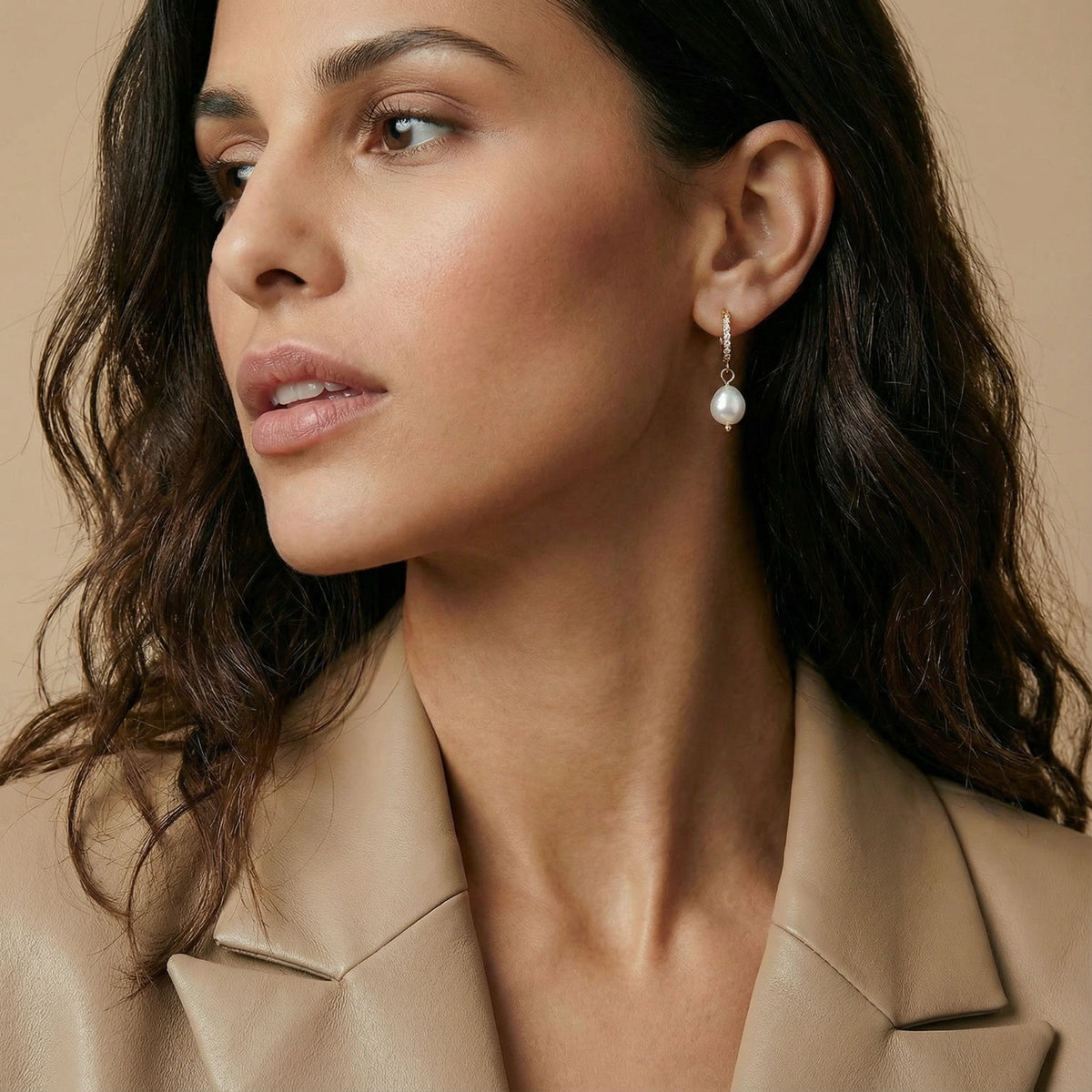 Pearl Drop Hoops, view 6