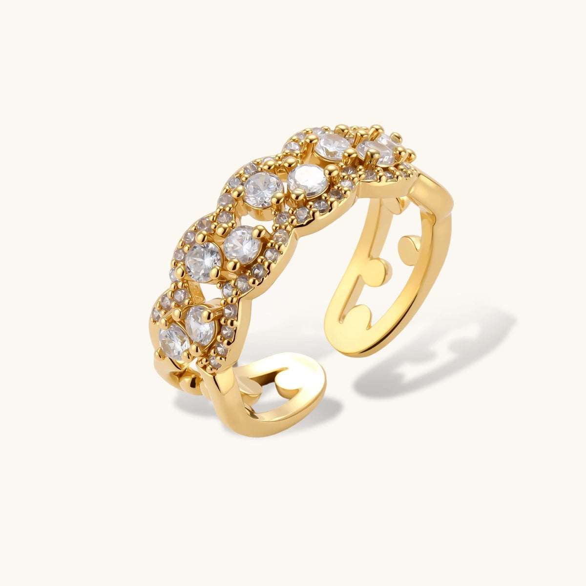 Celestial Cluster Ring: cluster of sparkling cubic zirconia across a wide band