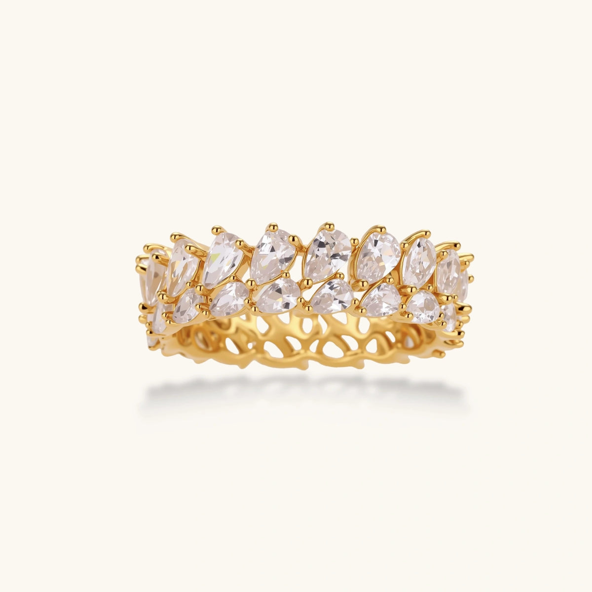 Double Pear Brilliance Ring: two rows of pear-shaped cubic zirconia
