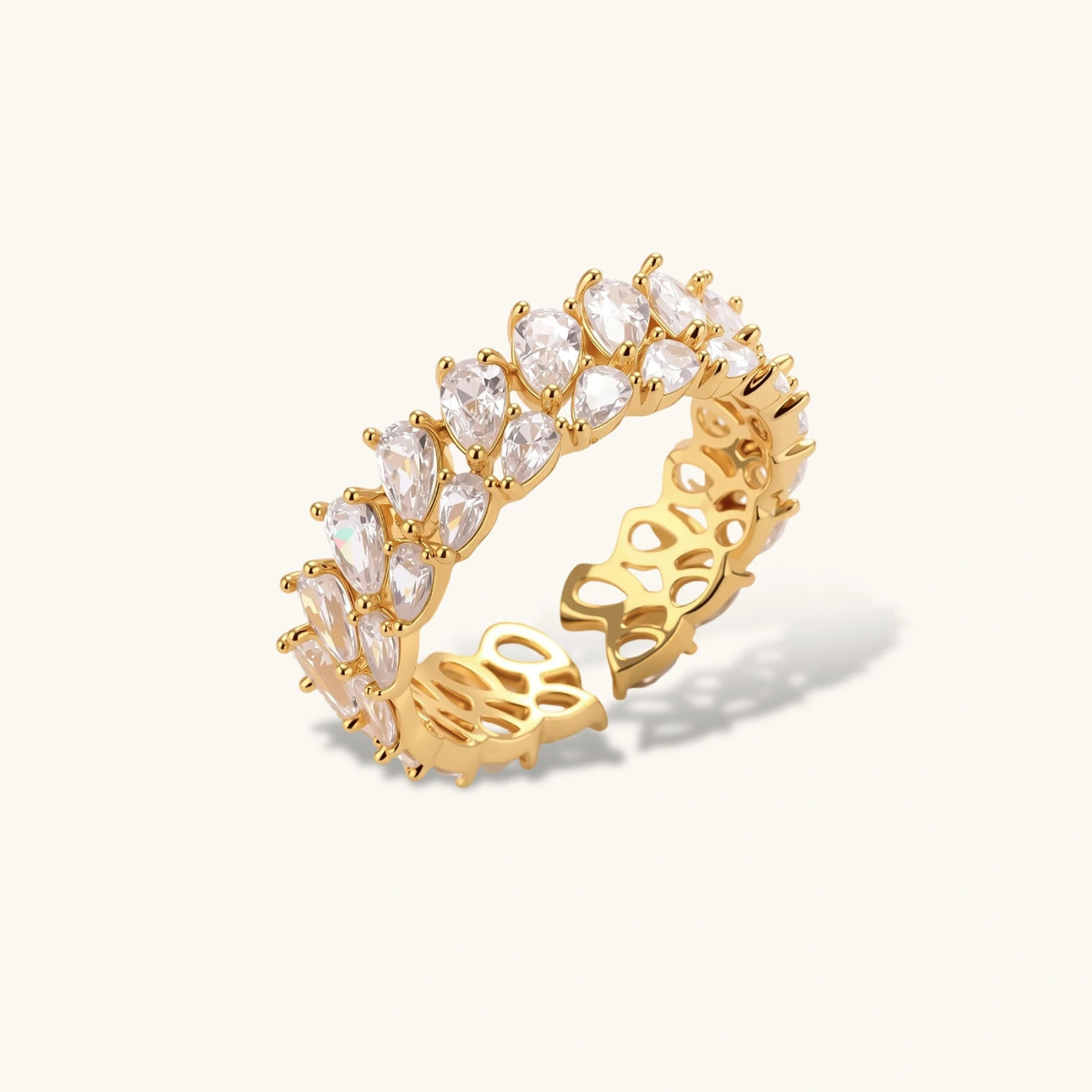 Double Pear Brilliance Ring: two rows of pear-shaped cubic zirconia