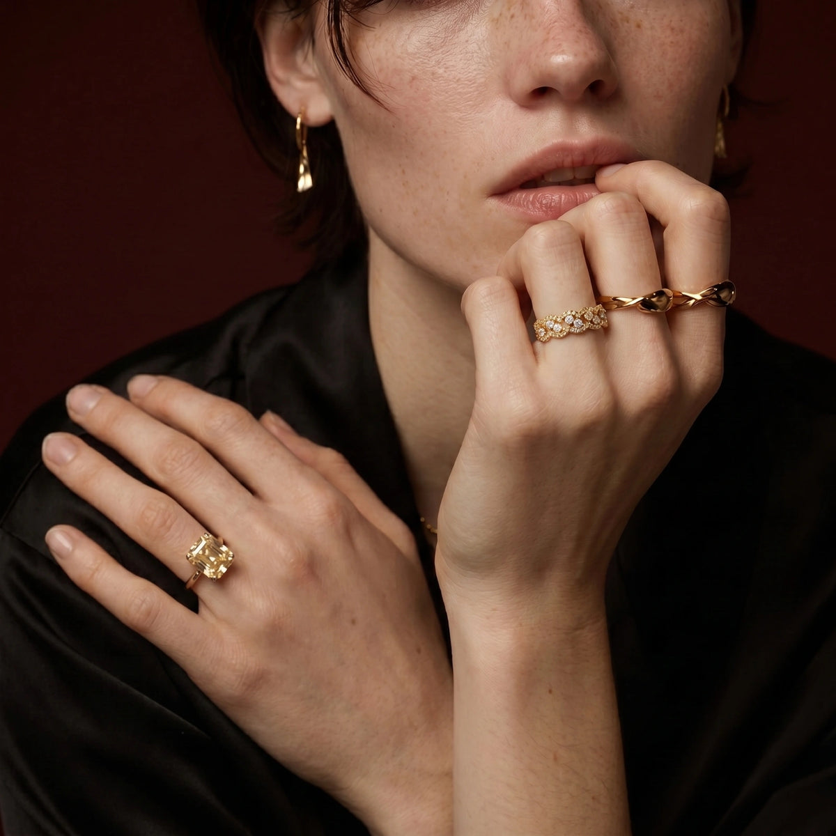 Celestial Cluster Ring: cluster of sparkling cubic zirconia across a wide band