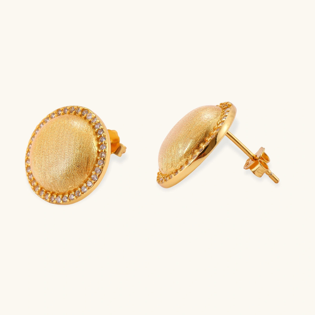 Brushed Dome CZ Halo Earrings, view 2