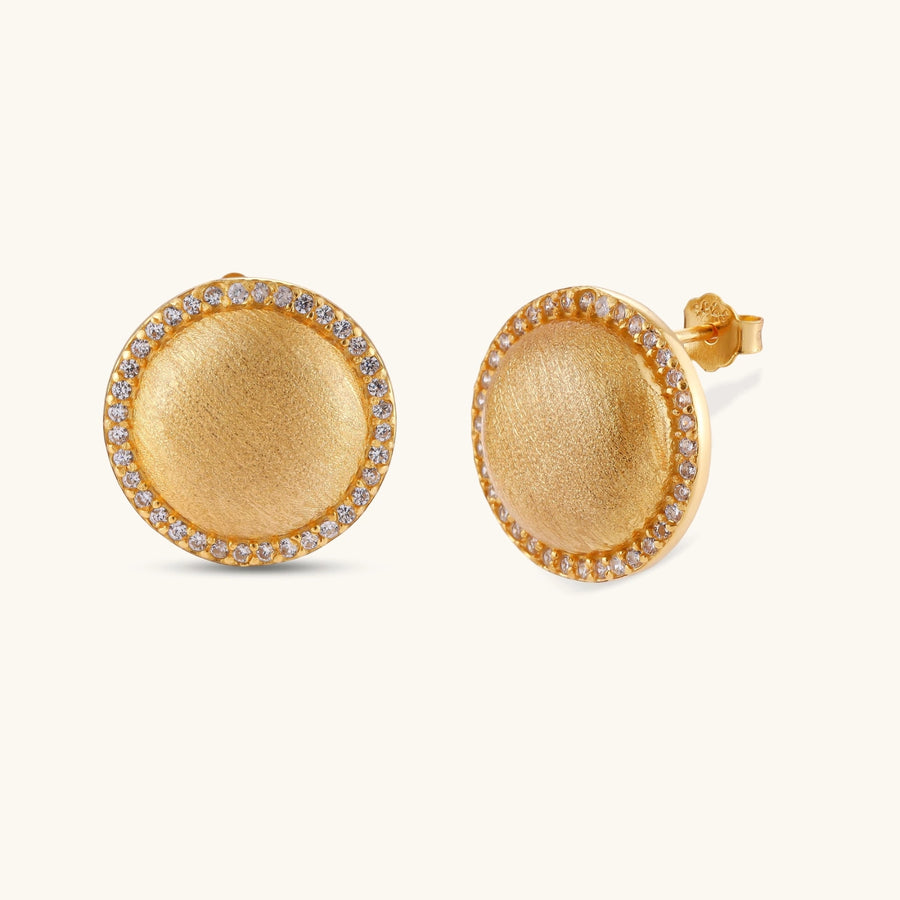 Brushed Dome CZ Halo Earrings