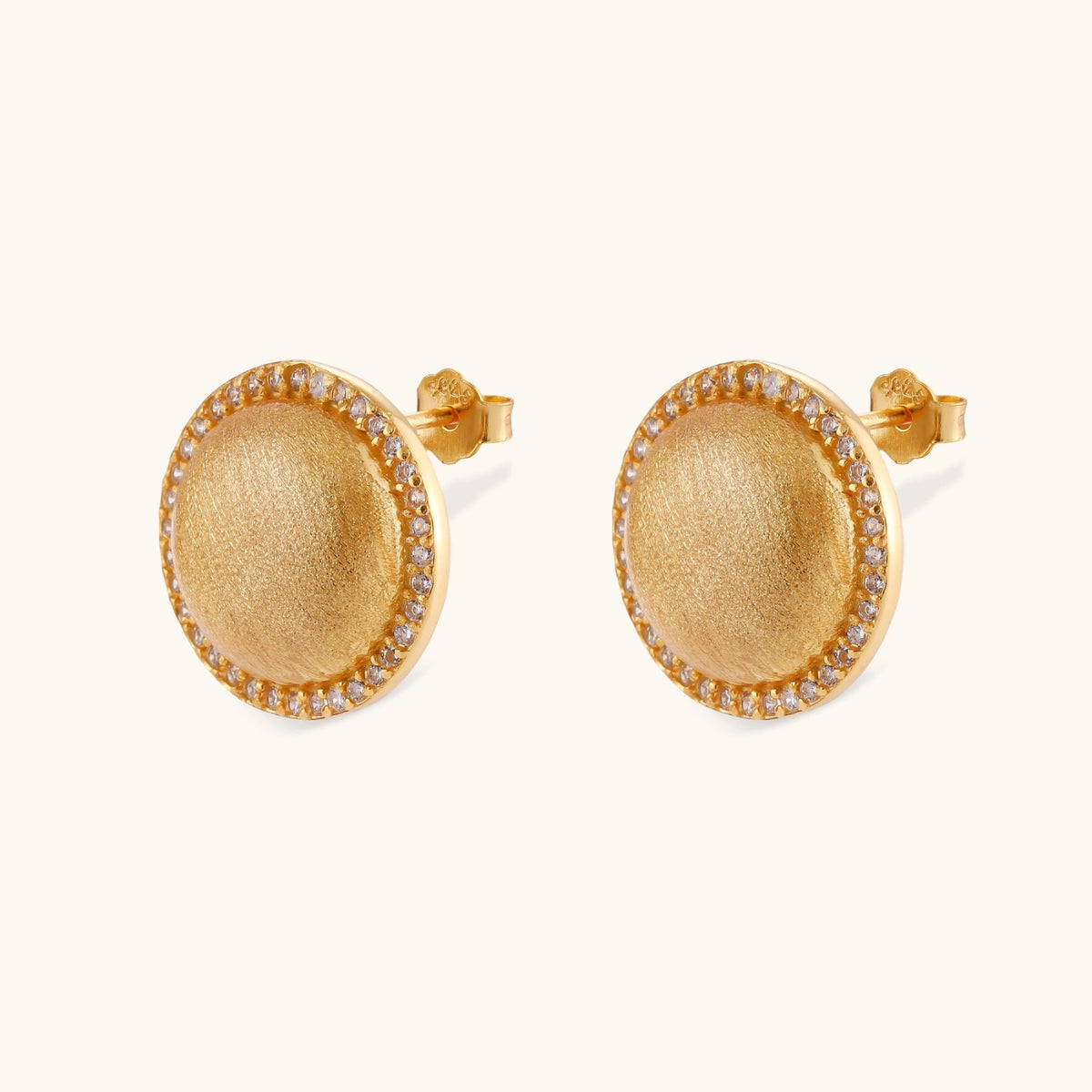 Brushed Dome CZ Halo Earrings, view 3