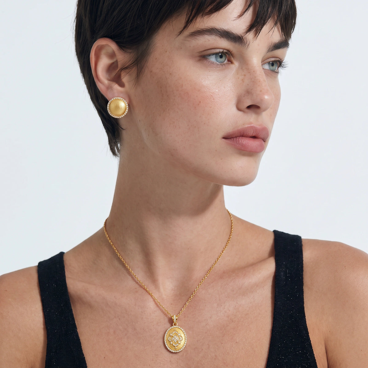 Brushed Dome CZ Halo Earrings, view 6