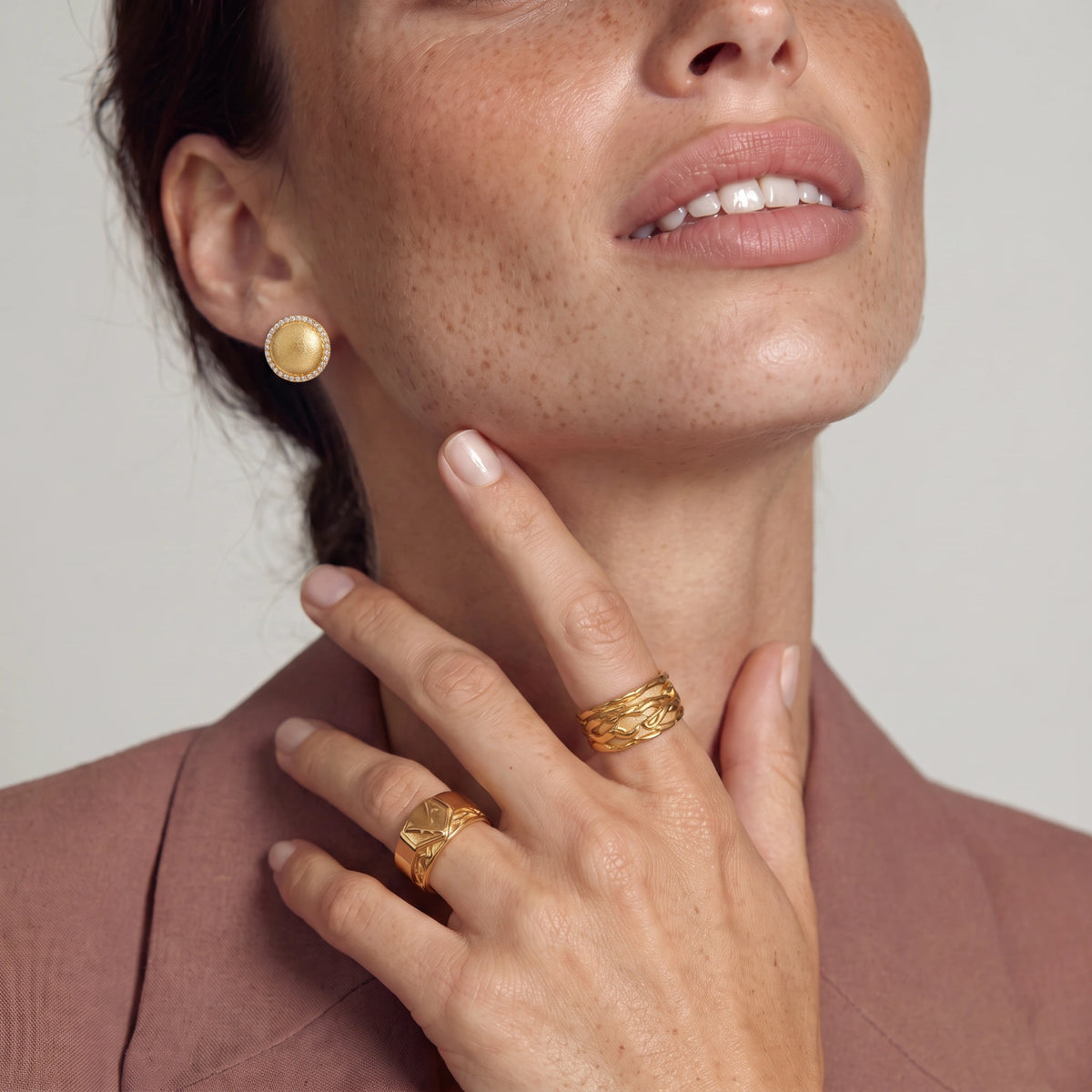 Brushed Dome CZ Halo Earrings, view 5